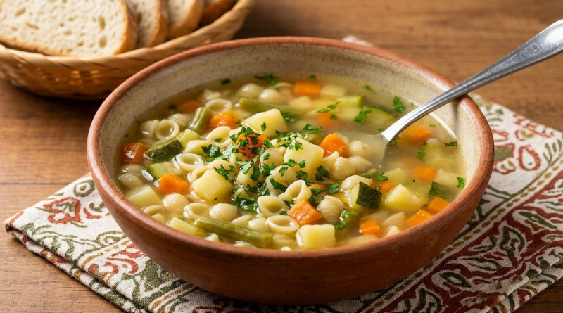 Sopa de macarrão e legumes simples